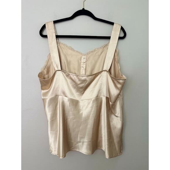 Vintage Fashion Bug Size 20 Top Y2K Style Babydoll Beige Silky Satin Lace Trim - Picture 4 of 7